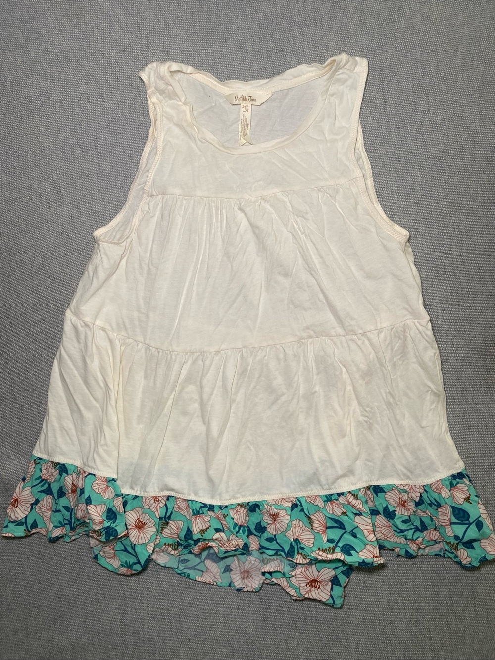 Matilda Jane Women’s Sleeveless Ruffle Top Size Small Floral Peplum Boho